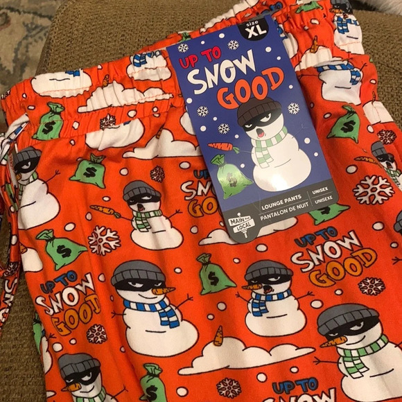 Main and Local Unisex Christmas lounge Pants Up to Snow Good Funny Robber NEW XL - Picture 1 of 3